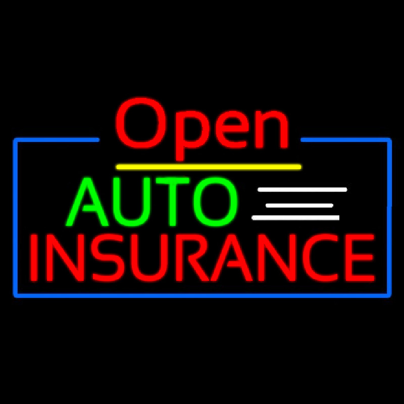 Red Open Auto Insurance Blue Border Neontábla