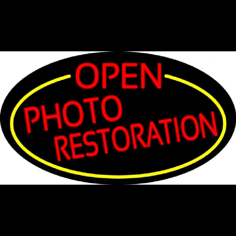 Red Open Photo Restoration Oval With Yellow Border Neontábla