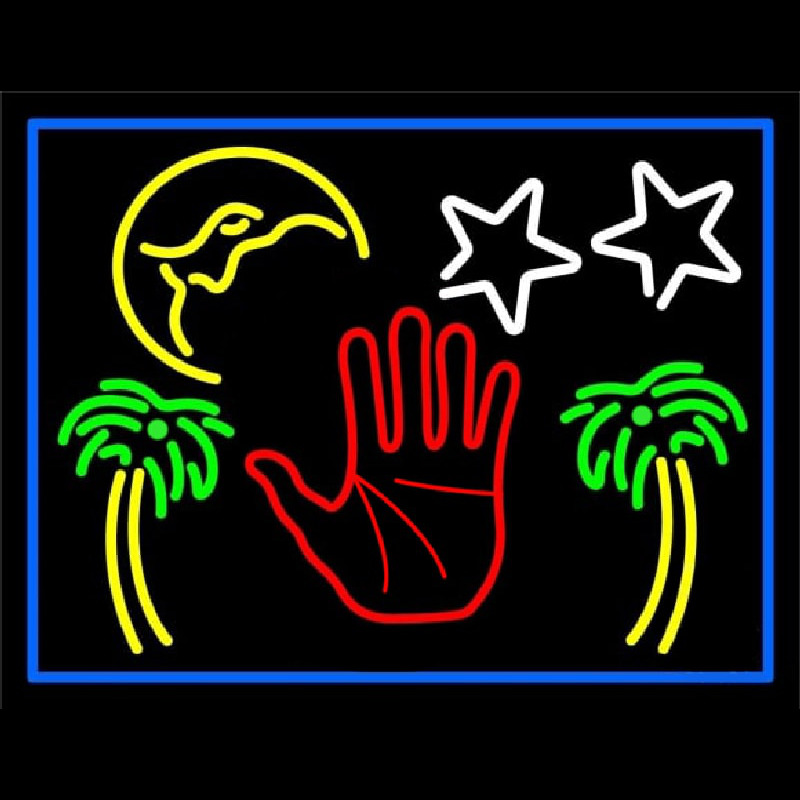 Red Palm Logo Psychic Blue Border Neontábla