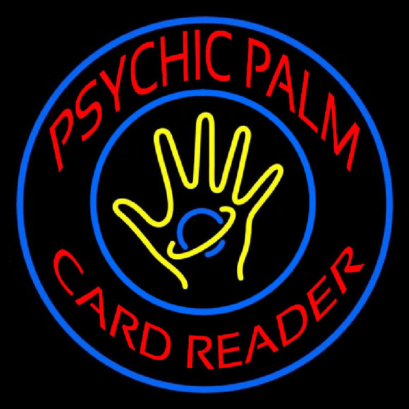 Red Psychic Palm Card Reader Blue Border Neontábla