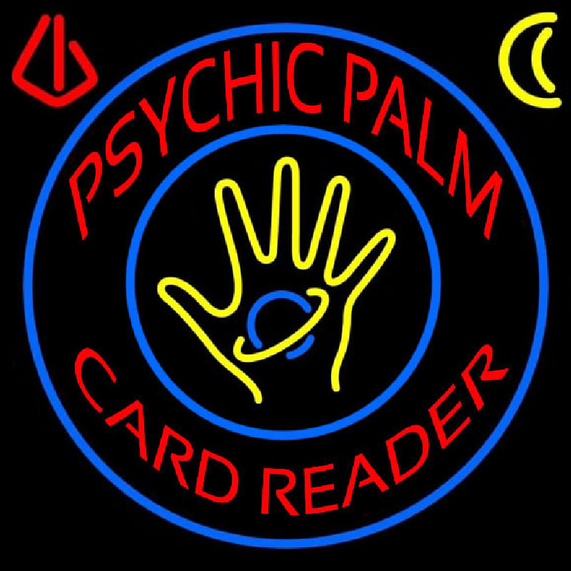 Red Psychic Palm Card Reader Blue Circle Neontábla