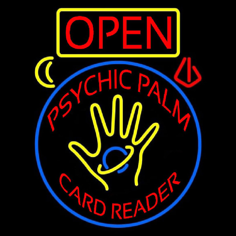 Red Psychic Palm Card Reader Open And Logo Neontábla