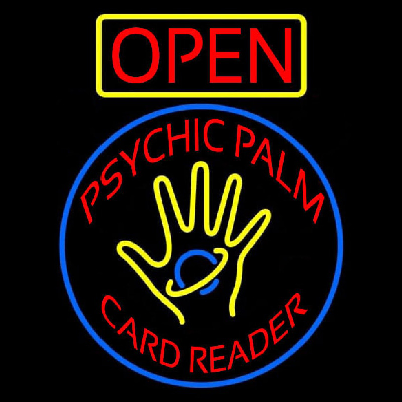 Red Psychic Palm Card Reader Open Neontábla