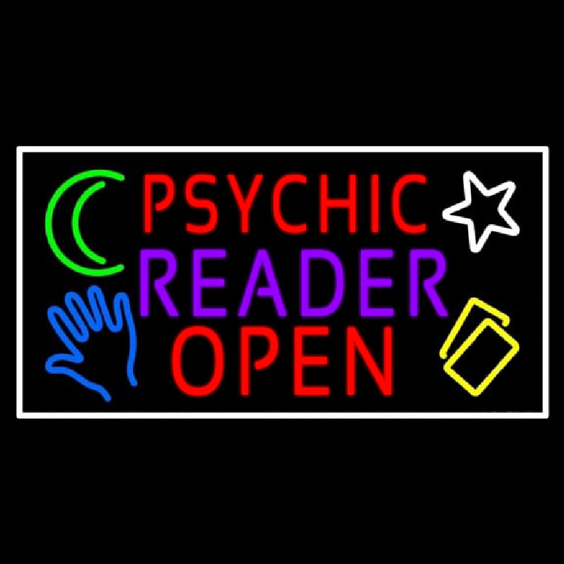 Red Psychic Purple Reader Red Open Block White Border Neontábla