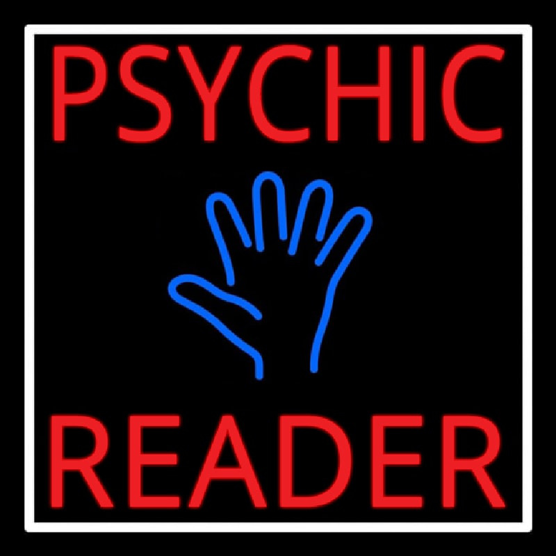 Red Psychic Reader Blue Palm With White Border Neontábla