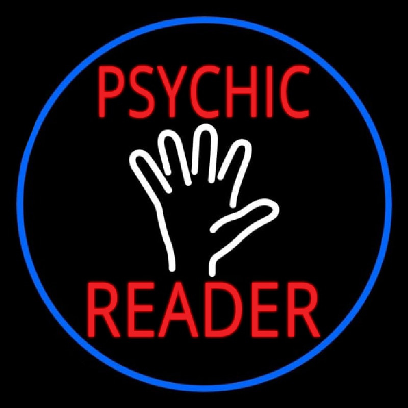 Red Psychic Reader White Palm And Blue Border Neontábla