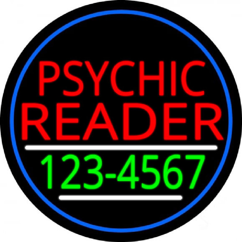 Red Psychic Reader With Green Phone Number And Blue Border Neontábla