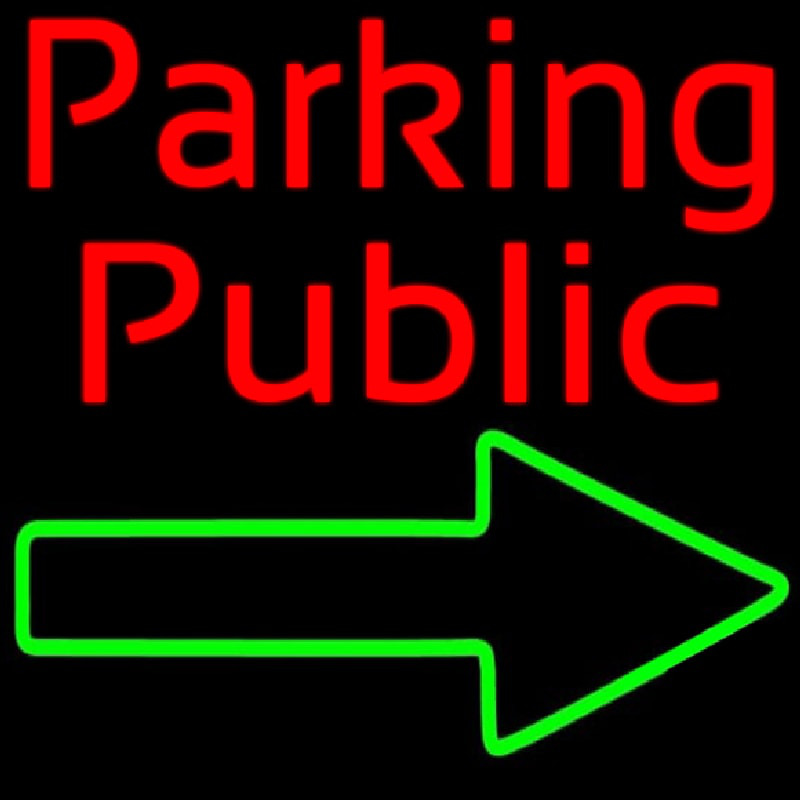 Red Public Parking With Arrow Neontábla