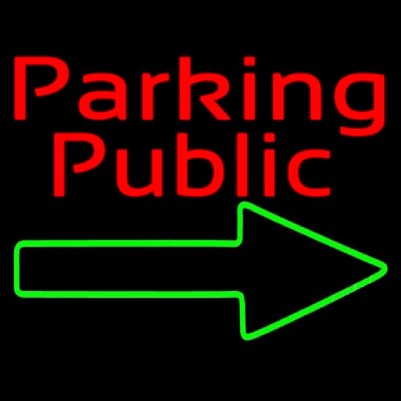 Red Public Parking With Arrow Neontábla