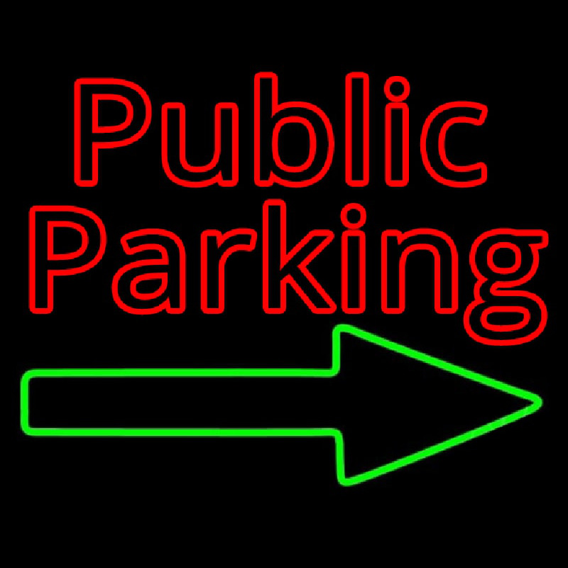 Red Public Parking With Arrow Neontábla