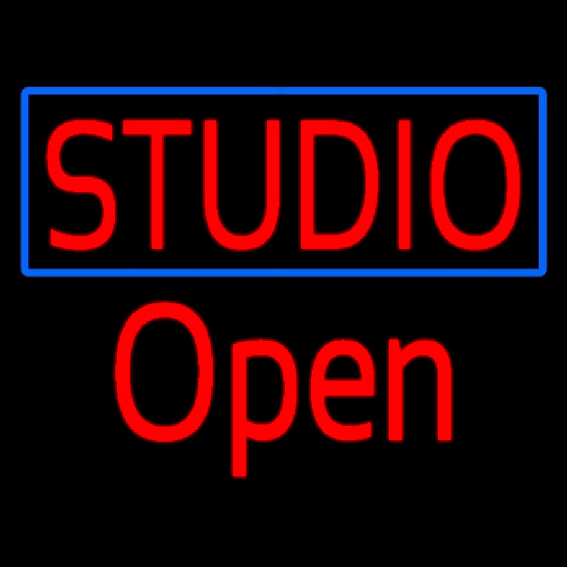 Red Studio Open Blue Border Neontábla