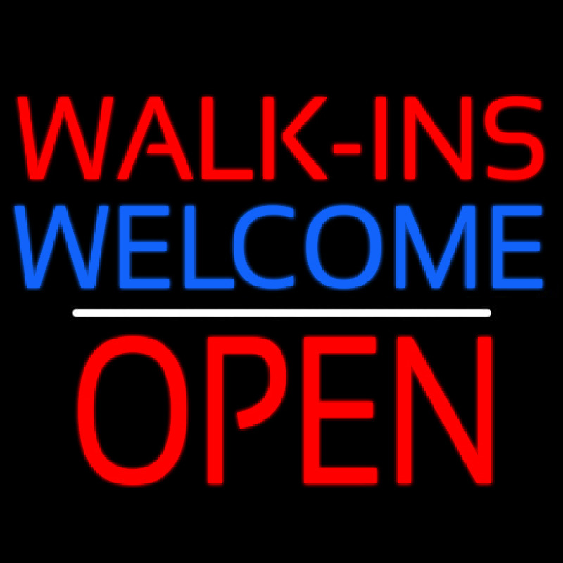 Red Walk Ins Welcome Open White Line Neontábla