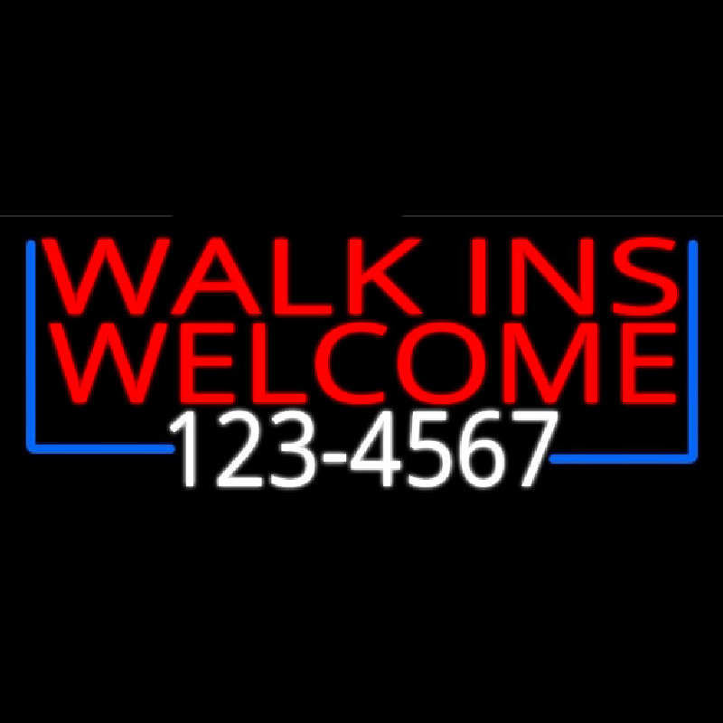 Red Walk Ins Welcome With Phone Number Neontábla