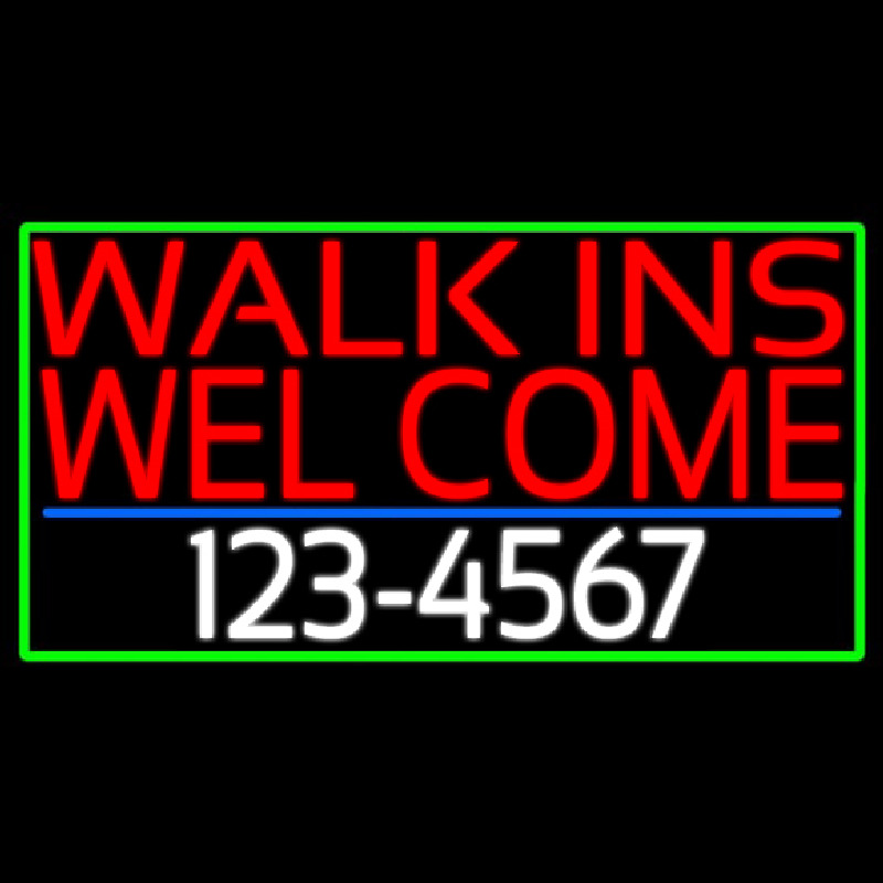 Red Walk Ins Welcome With Phone Number Neontábla