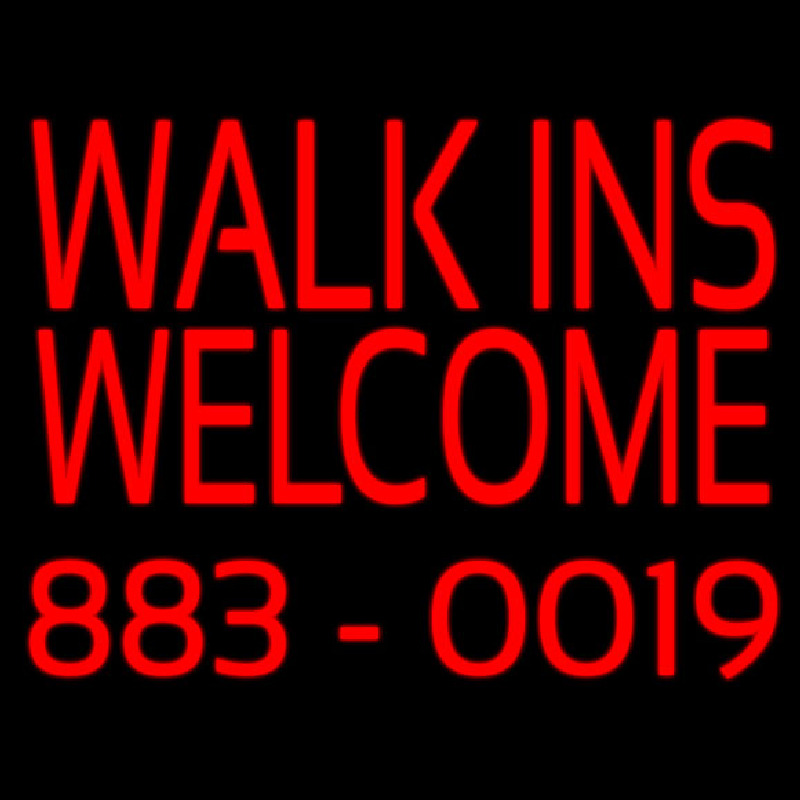 Red Walk Ins Welcome With Phone Number Neontábla