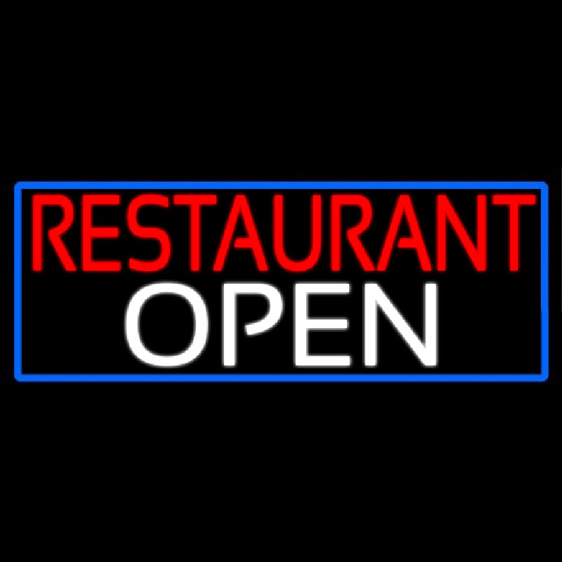 Restaurant Open With Blue Border Neontábla