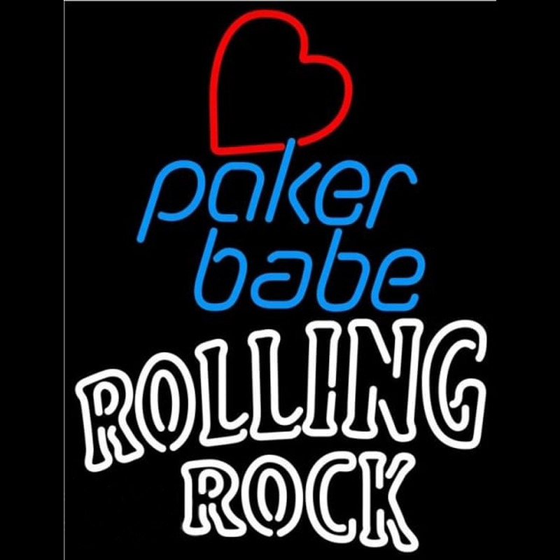 Rolling Rock Poker Girl Heart Babe Beer Sign Neontábla