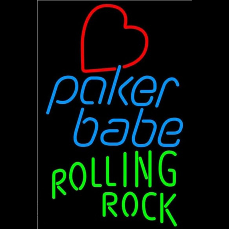 Rolling Rock Poker Girl Heart Babe Beer Sign Neontábla