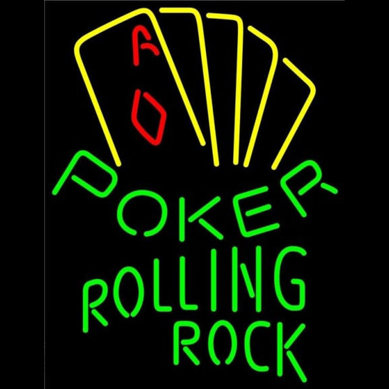 Rolling Rock Poker Yellow Beer Sign Neontábla