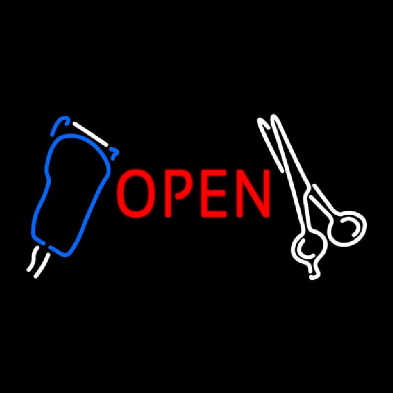 Scissor With Clipper Logo Open Neontábla