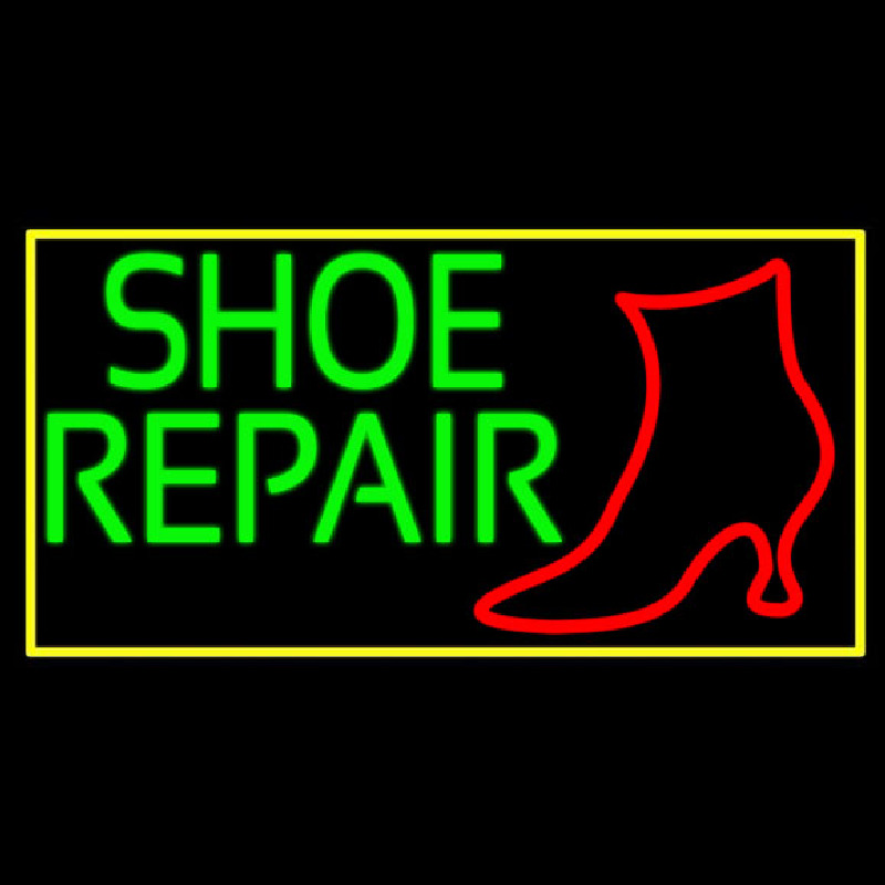 Shoe Repair Yellow Border Neontábla