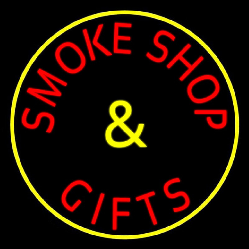 Smoke Shop And Gifts With Yellow Border Neontábla