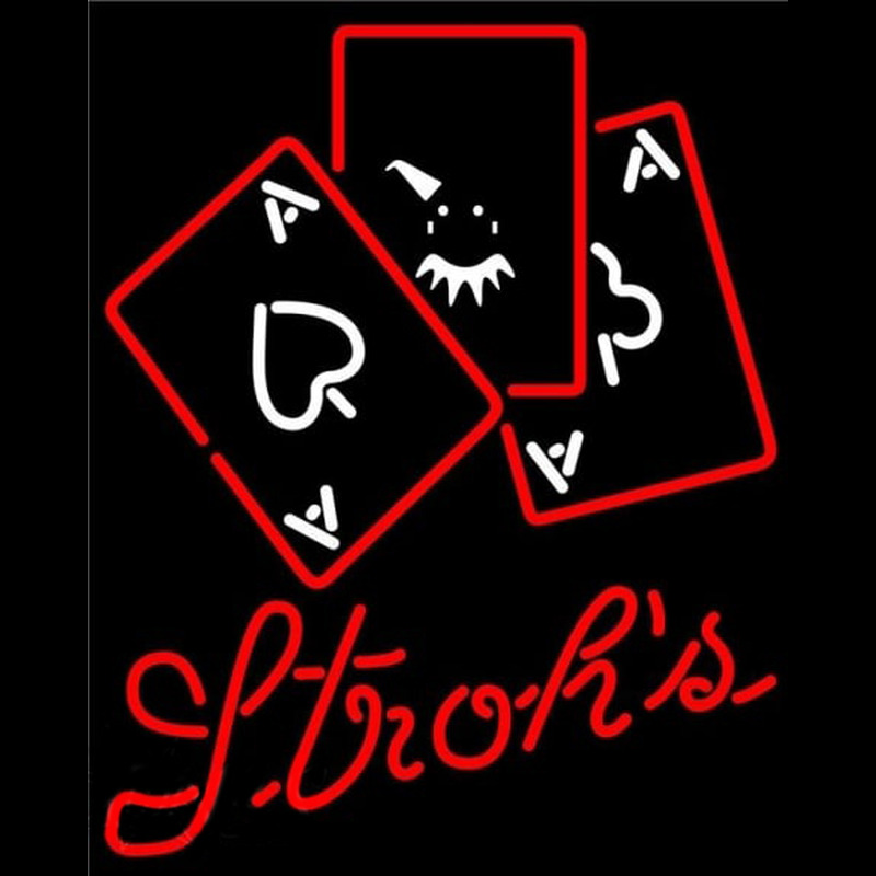 Strohs Ace And Poker Beer Sign Neontábla