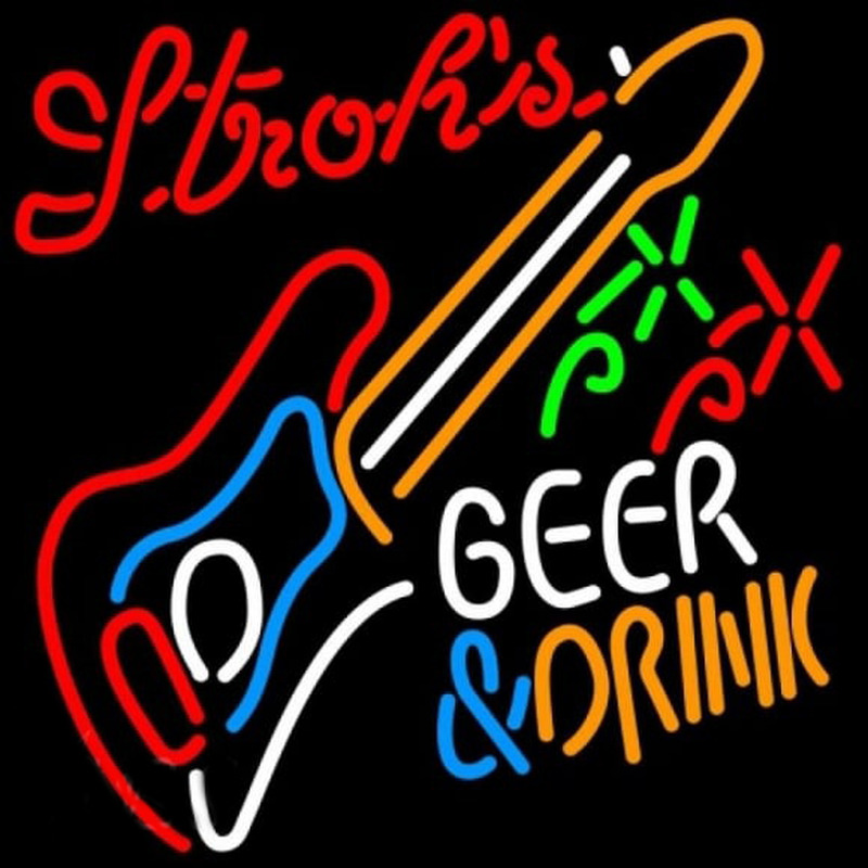 Strohs Drink Guitar Beer Sign Neontábla