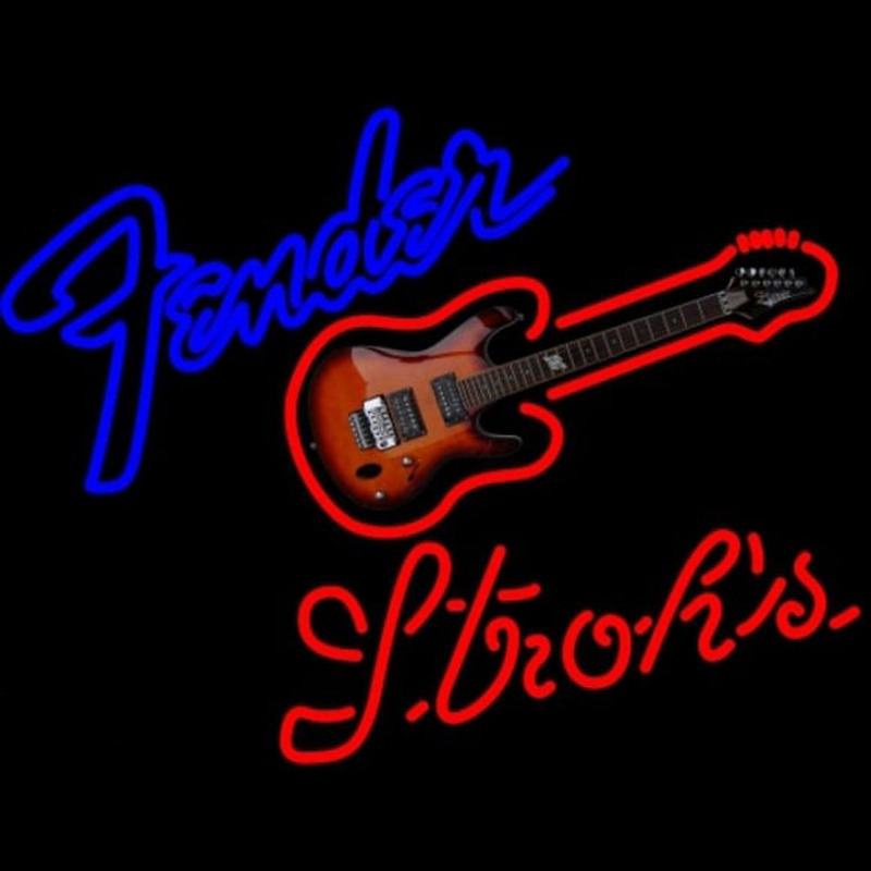 Strohs Fender Guitar Beer Sign Neontábla