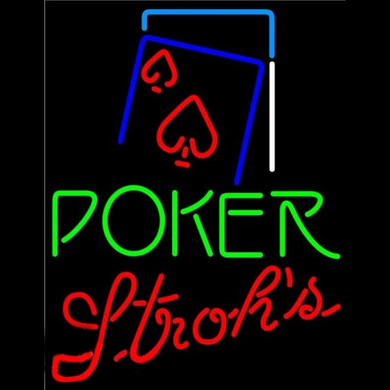 Strohs Green Poker Red Heart Beer Sign Neontábla