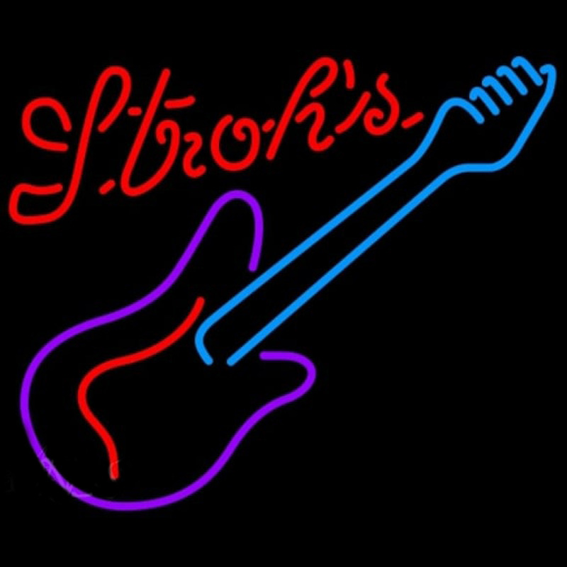 Strohs Guitar Purple Red Beer Sign Neontábla