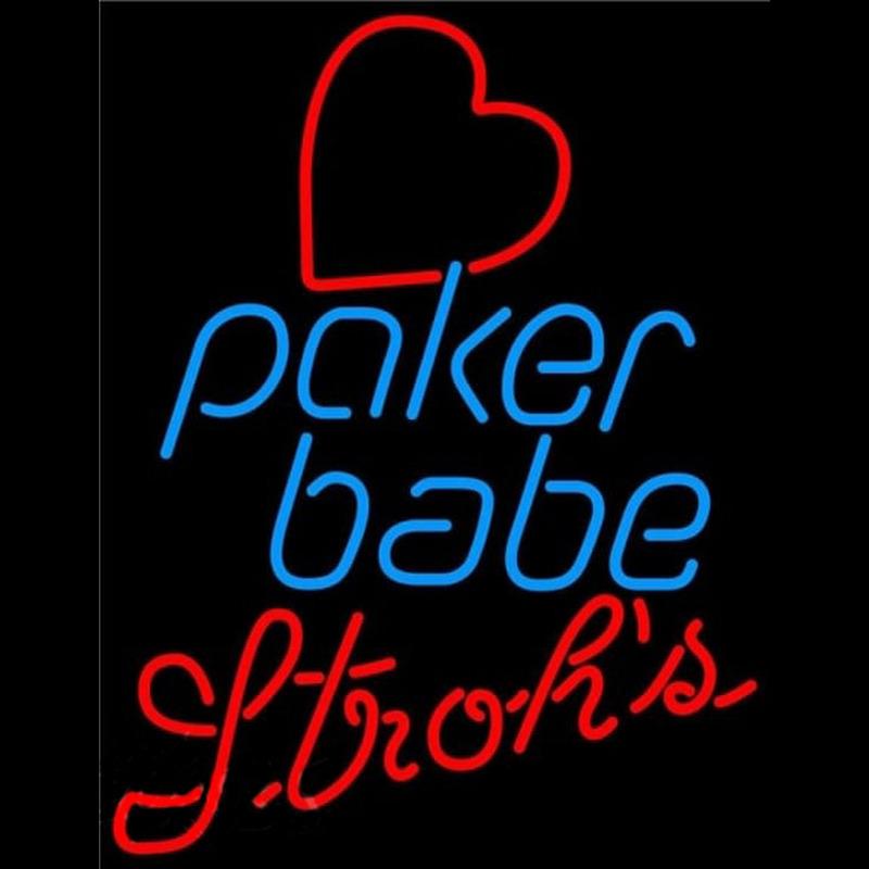 Strohs Poker Girl Heart Babe Beer Sign Neontábla