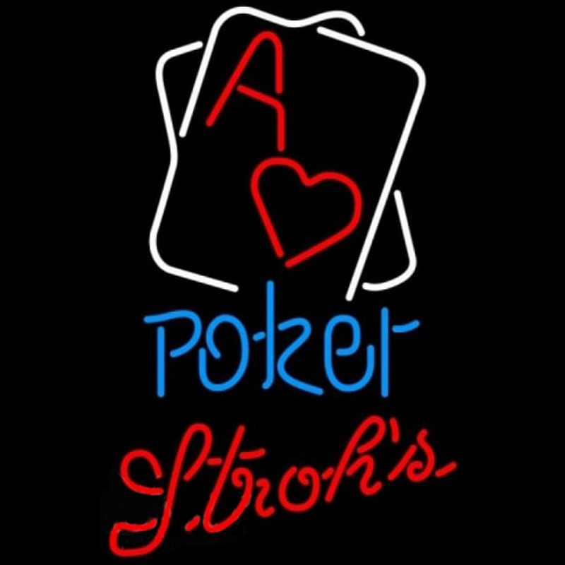 Strohs Rectangular Black Hear Ace Poker Beer Sign Neontábla