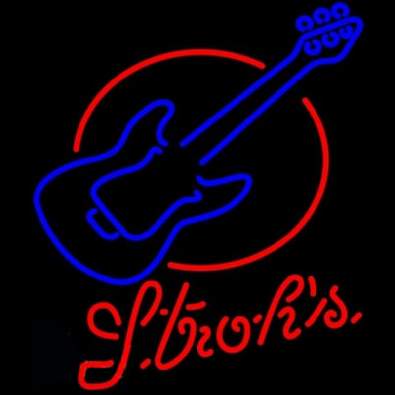 Strohs Red Round Guitar Beer Sign Neontábla