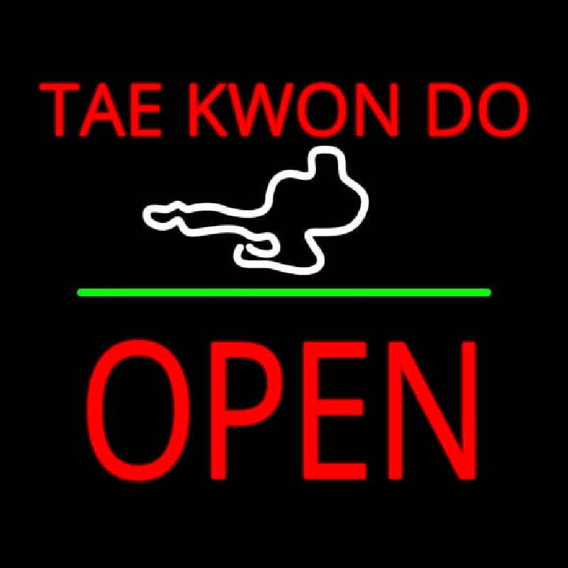 Tae Kwon Do Logo Block Open Green Line Neontábla