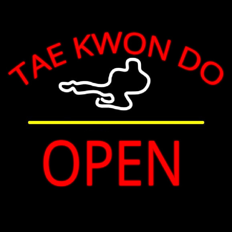 Tae Kwon Do Logo Script2 Open Yellow Line Neontábla