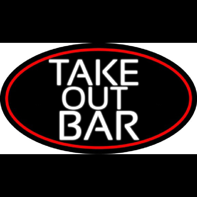 Take Out Bar Oval With Red Border Neontábla