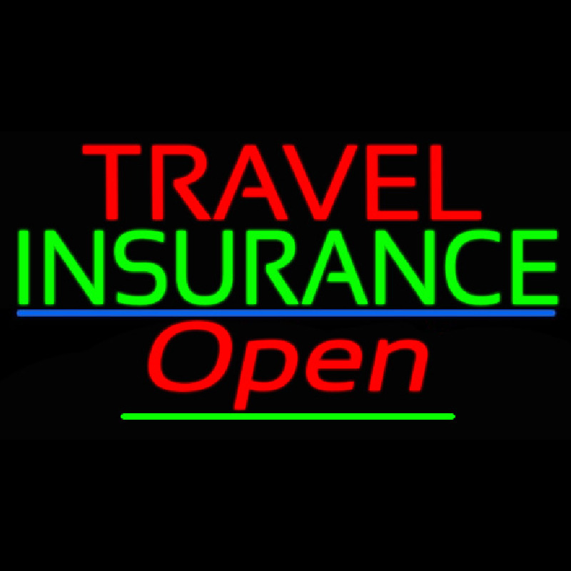 Travel Insurance Open With Blue Line Neontábla