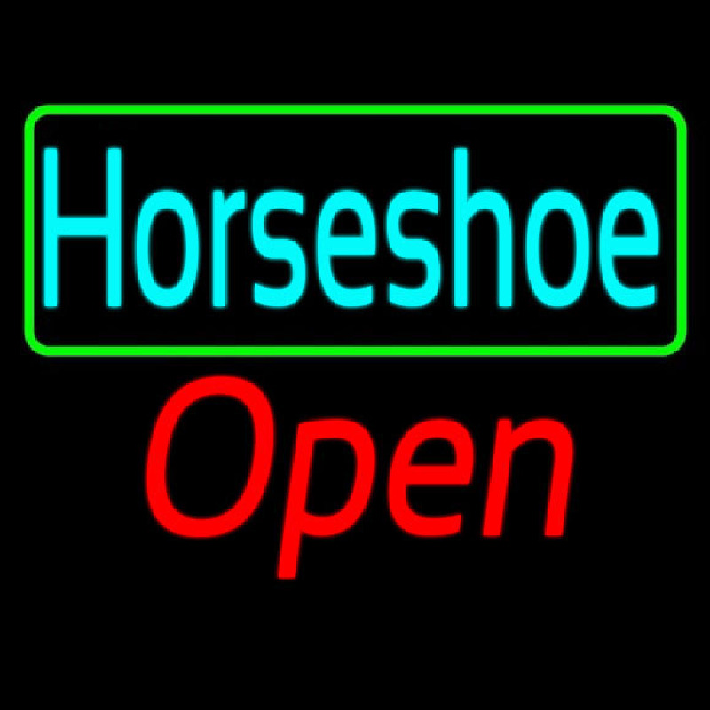 Turquoise Horseshoe Open With Border Neontábla