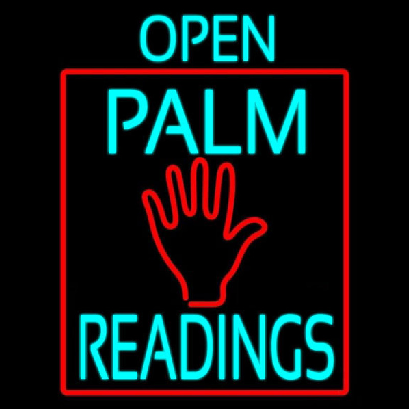 Turquoise Open Palm Readings Red Border Neontábla