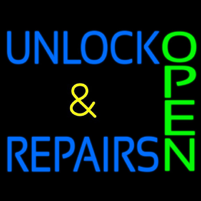 Unlock And Repairs Green Open Neontábla