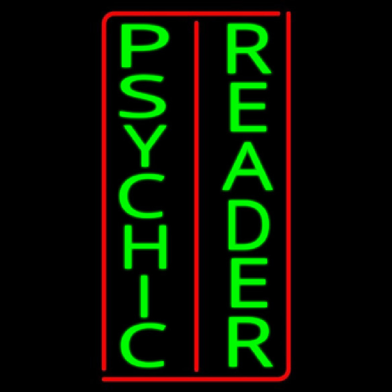 Vertical Green Psychic Reader Red Border Neontábla