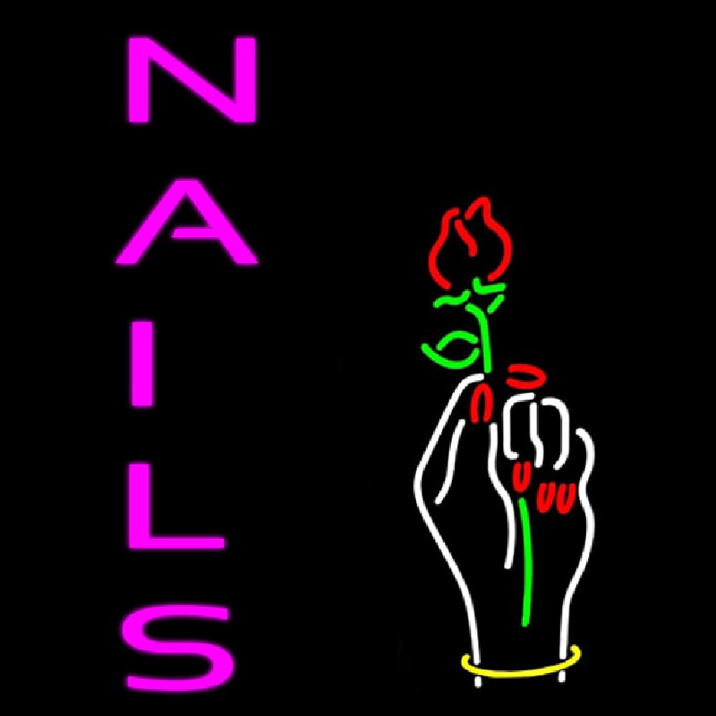 Vertical Pink Nails With Hand And Flower Logo Neontábla