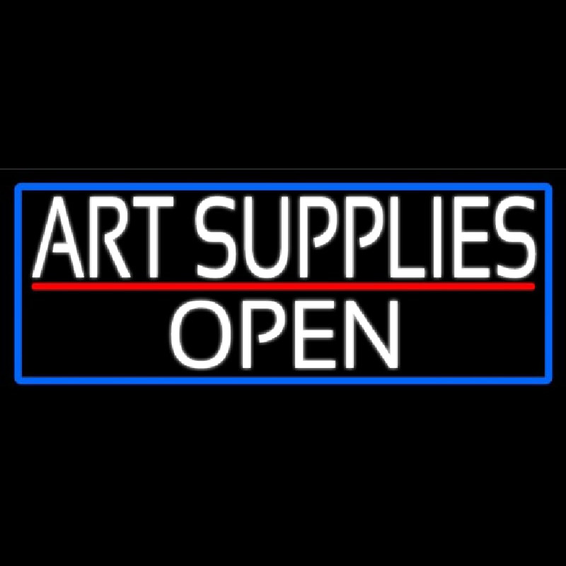 White Art Supplies Open With Blue Border Neontábla