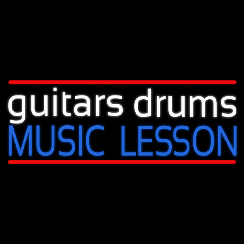 White Guitar Drums Blue Music Lesson Neontábla