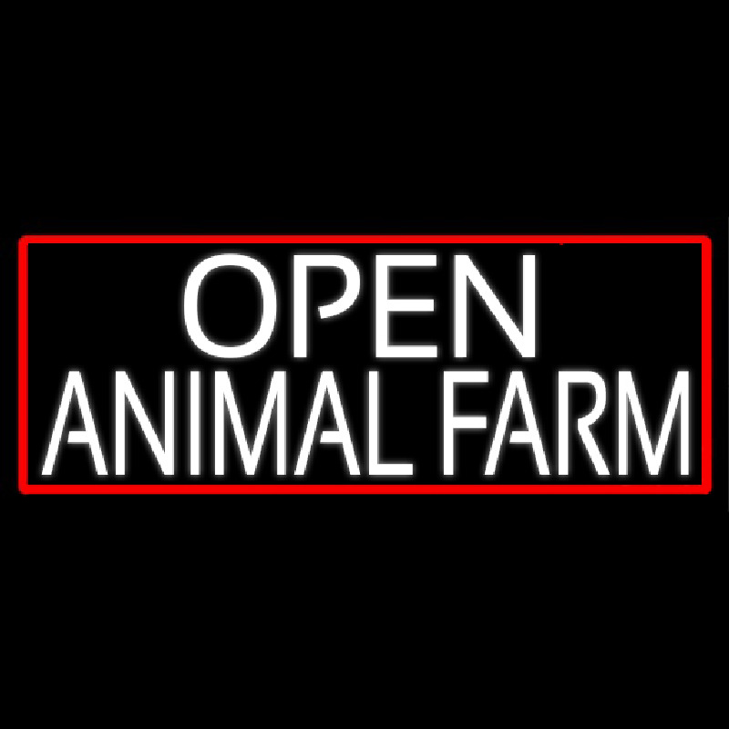 White Open Animal Farm With Red Border Neontábla