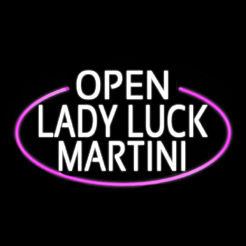 White Open Lady Luck Martini Oval With Pink Border Real Neon Glass Tube Neontábla