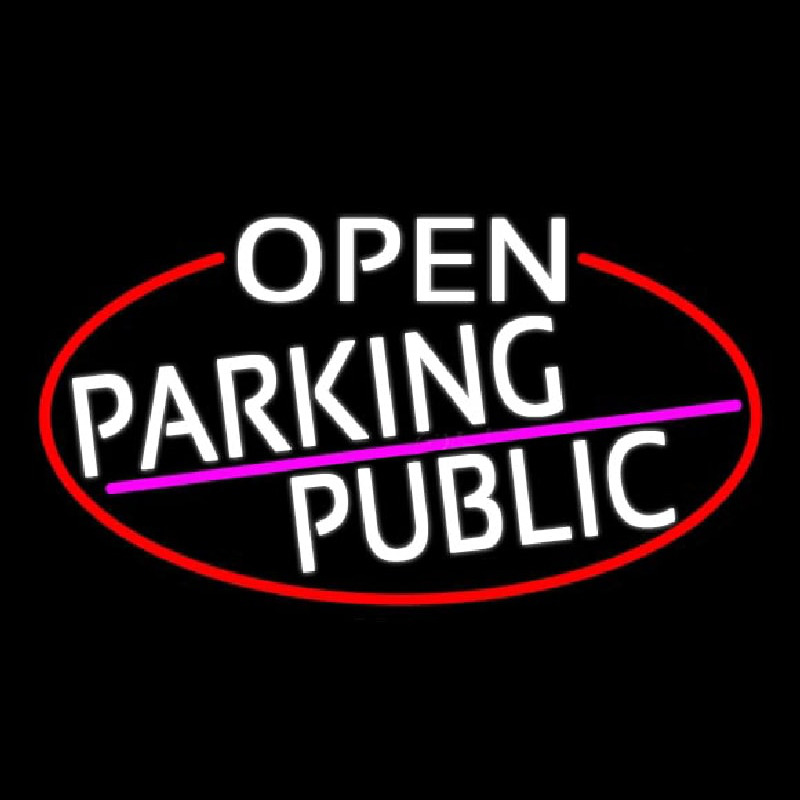 White Open Parking Public Oval With Red Border Neontábla