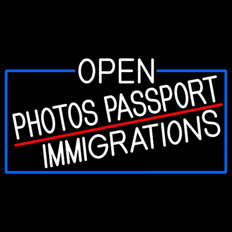 White Open Photos Passport Immigrations With Blue Border Neontábla