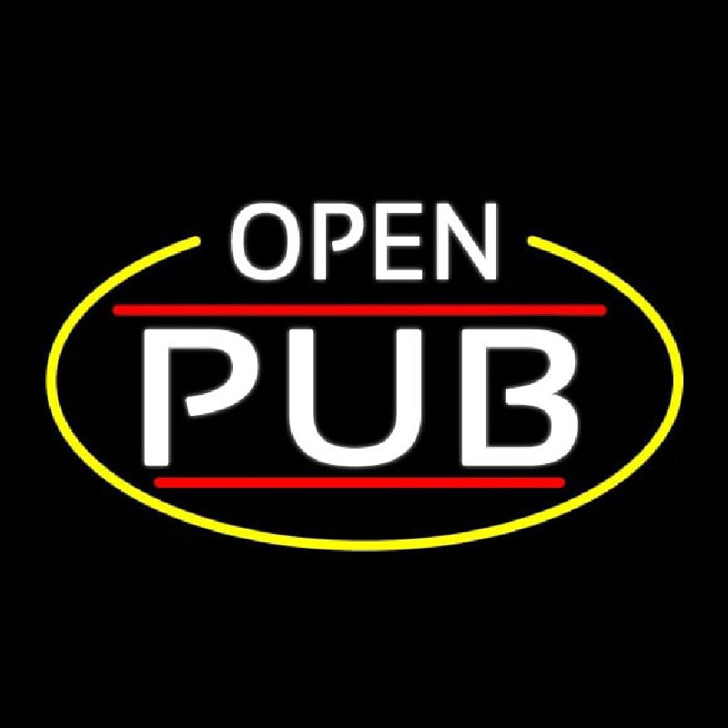 White Open Pub Oval With Yellow Border Neontábla